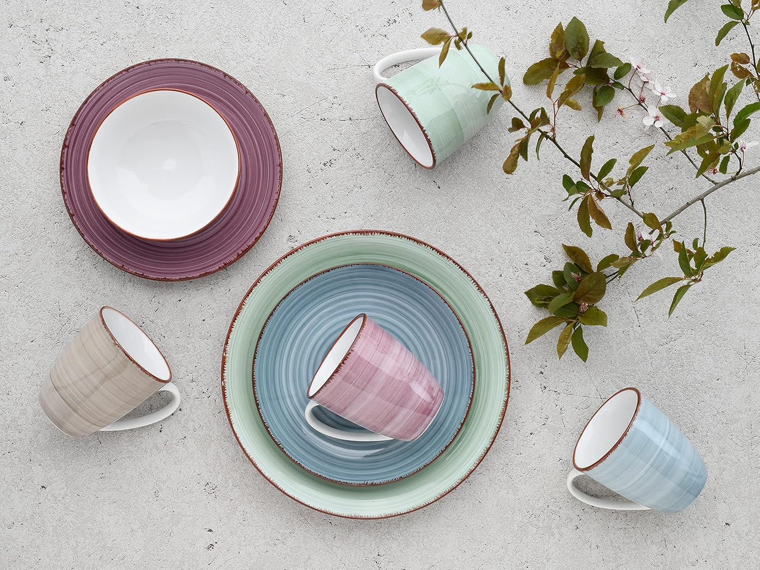 CreaTable, 22582, serie SAMBA, set di stoviglie da 16 pezzi per 4 persone, servizio combinato in porcellana, lavabile in lavastoviglie e adatto al microonde, produzione di qualità