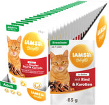 IAMS Delights Cibo Umido per Gatti con Manzo Succoso e Carote in Gelatina - Alimento Umido Completo per Gatti Adulti, 24 Bustine x 85g