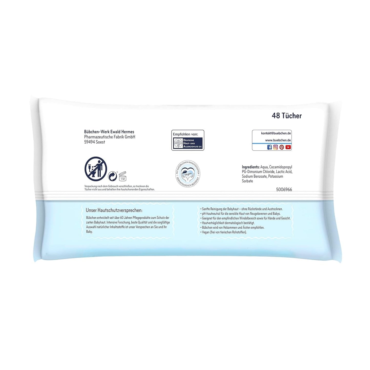 Bübchen Aqua Touch Baby Wet Wipes 144 pezzi (3 x 48) - Salviette per la cura della pelle sensibile con acqua pura al 99%, salviette umidificate per neonati e bambini