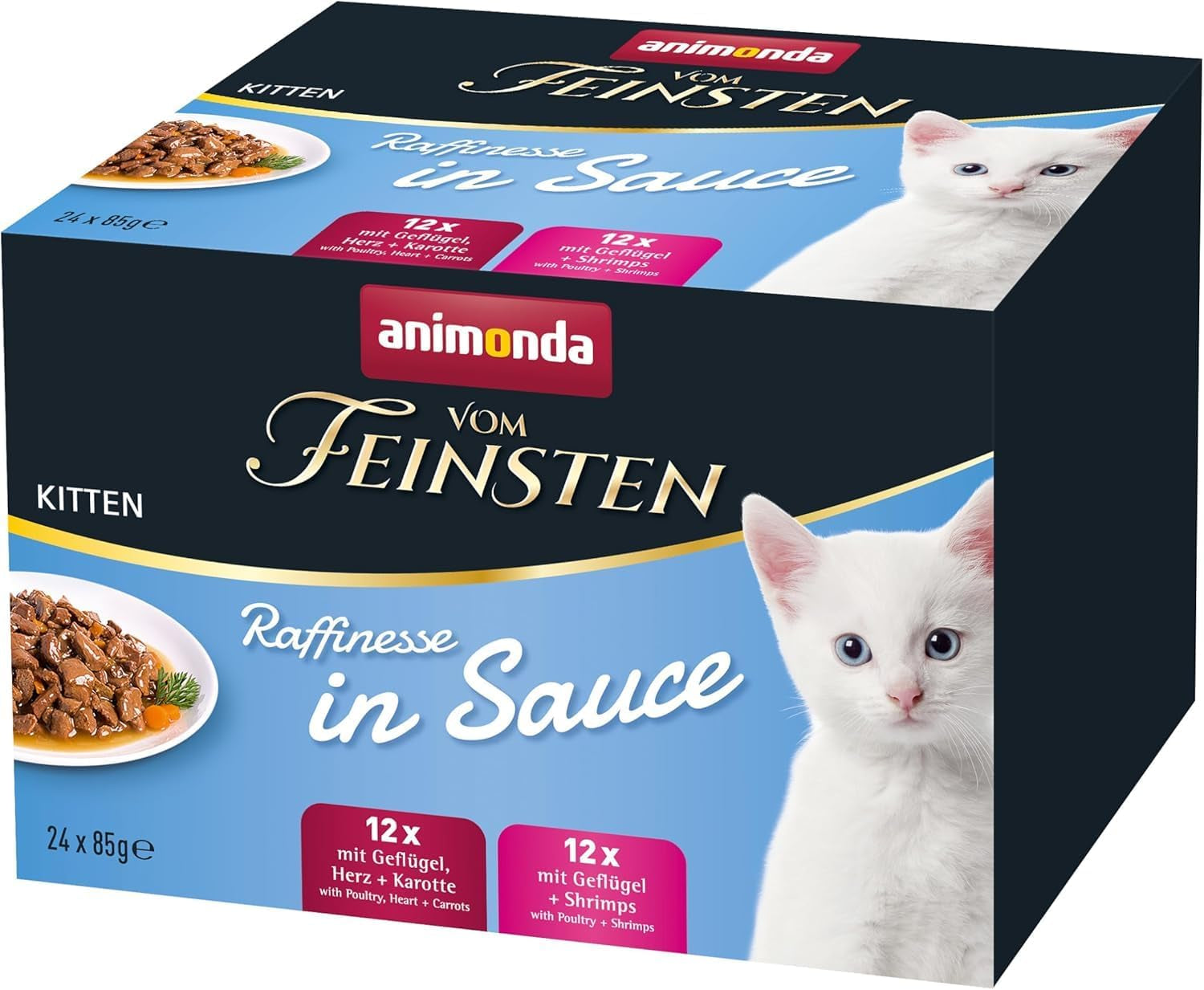 animonda vom Feinsten Premium Kitten Cibo umido per gatti, Aromi raffinati in salsa, 24 bustine (24 x 85g), Cibo umido di alta qualità per gatti, senza zucchero, Miscela mista