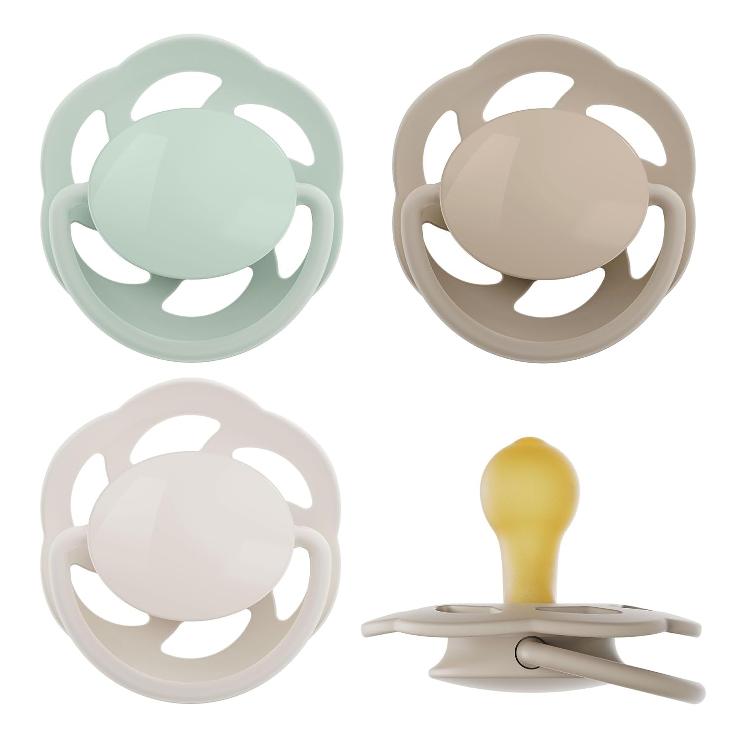nip - Verde Ciliegia | 0-6 mesi | Confezione da 4 | Suzeta per bebeluși, potenza per alaptare e per loro. Tessuto sostenibile, realizzato in materiale naturale, verde scuro/marrone