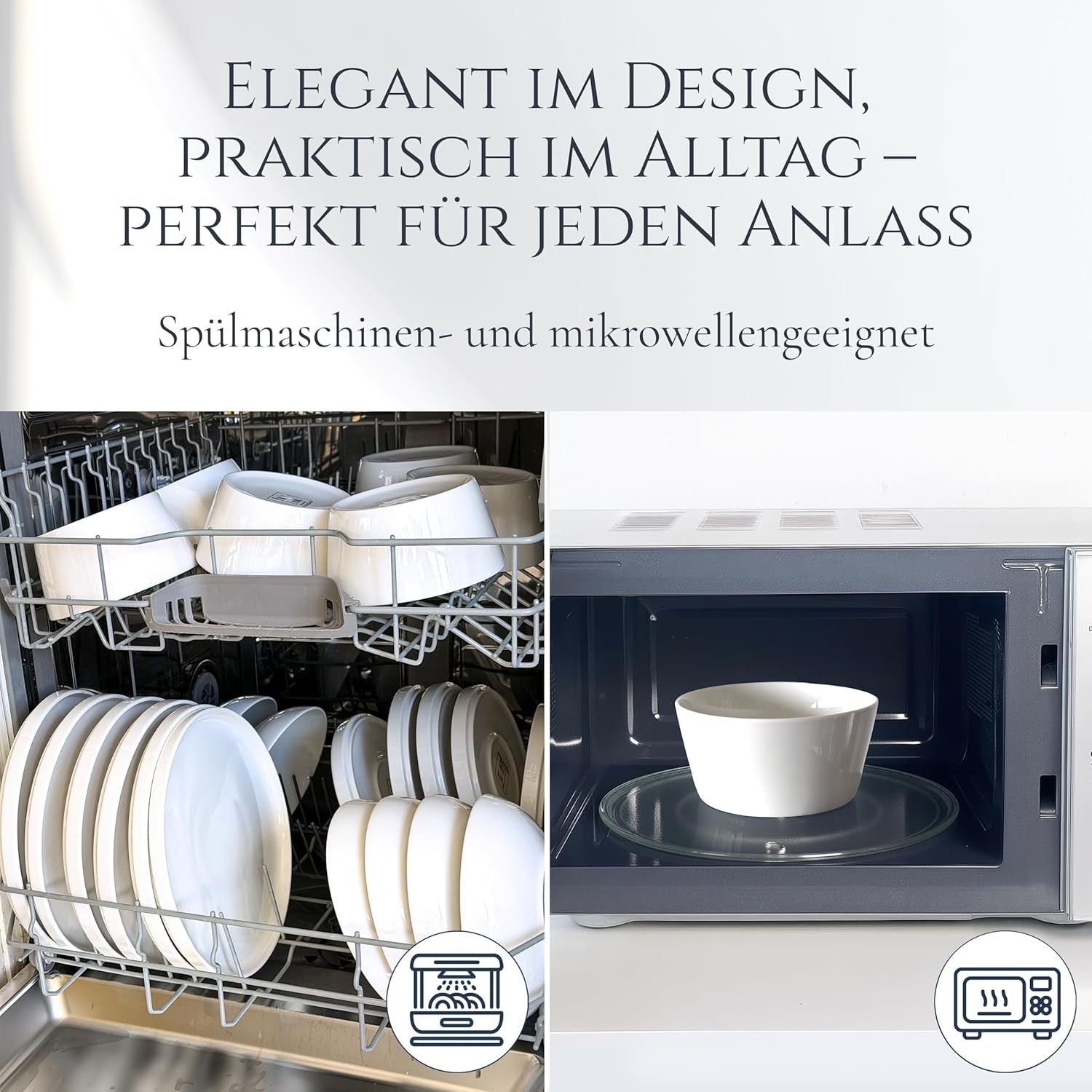 Set di stoviglie in porcellana cristallo da 48 pezzi VINCITORE DEL TEST Set di stoviglie in porcellana trasparente Ciotole e piatti Servizio da tavola per 12 set di stoviglie Pure Living in bianco