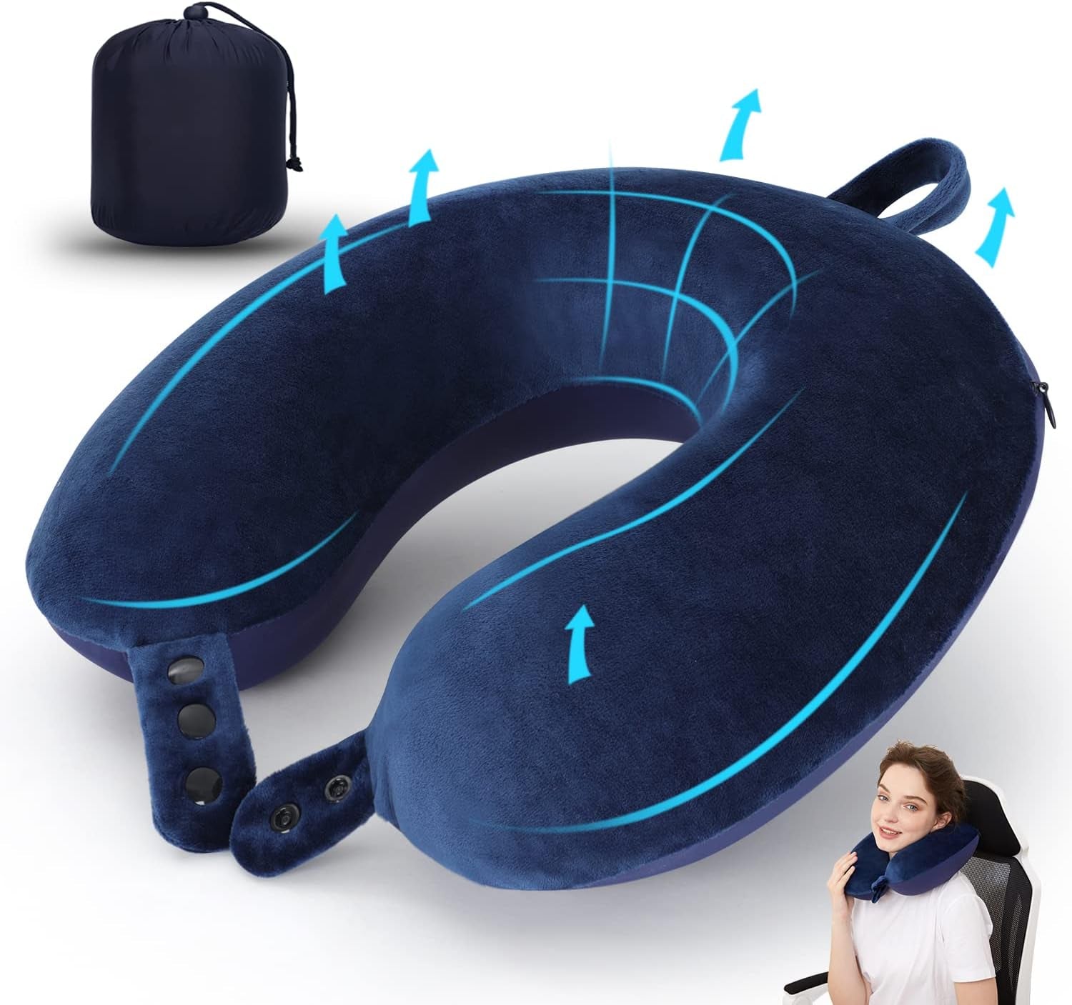 TALLGO Cuscino da Viaggio per Collo, Il Miglior Cuscino per Aereo in Memory Foam per Poggiatesta, Morbido Cuscino Regolabile per Aereo, Auto e Casa, Cuscini Ortopedici Cervicali Rosa Naty Shop Standard Blu