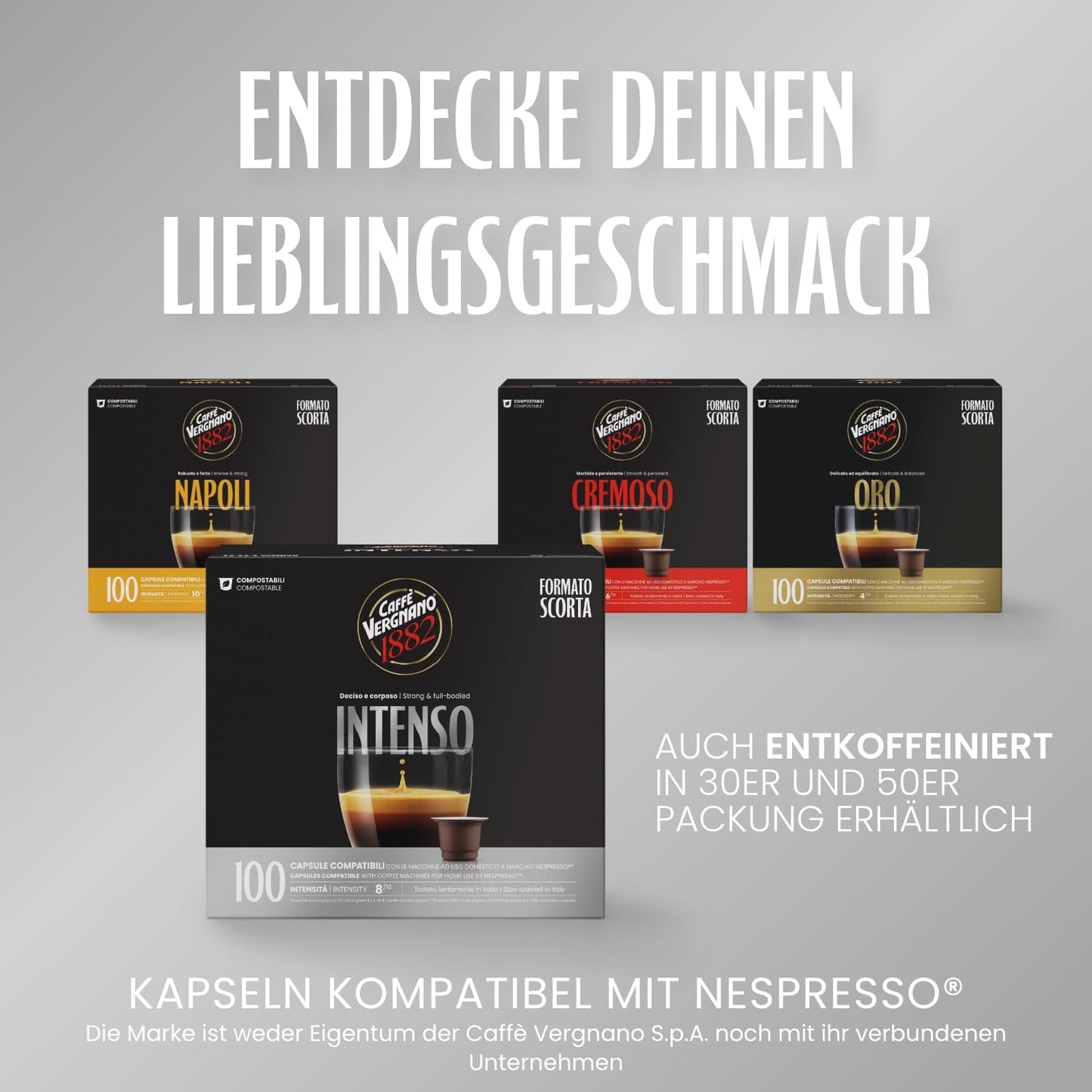 Caffè Vergnano 1882 - Èspresso Kompostierbare Kaffeekapseln , compatibile con Nespresso, Intenso (Intenso) - Packung Enthält 100 Kapseln