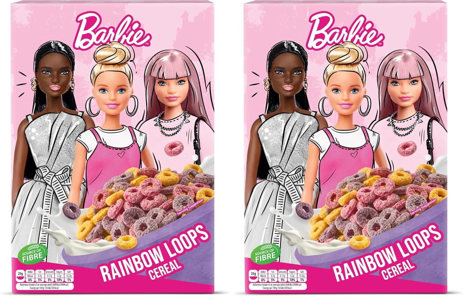 Cereali Barbie Rainbow Loops, anelli colorati di grano, avena e mais al gusto di frutta per una colazione perfetta, 1 confezione (1 x 350g)