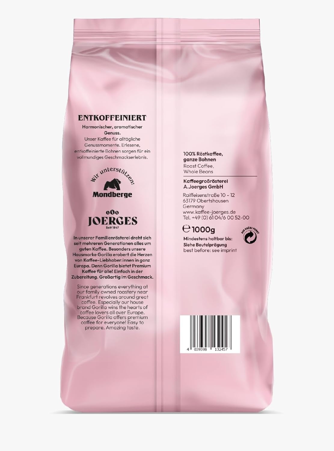 Espresso GORILLA 1000g decaffeinato, in grani interi