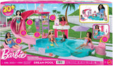 Barbie Dream Pool Playset con sei aree di gioco tra cui uno scivolo e una vasca idromassaggio, oltre a oltre 20 accessori come un animale domestico, salvagente e altro, JKG83
