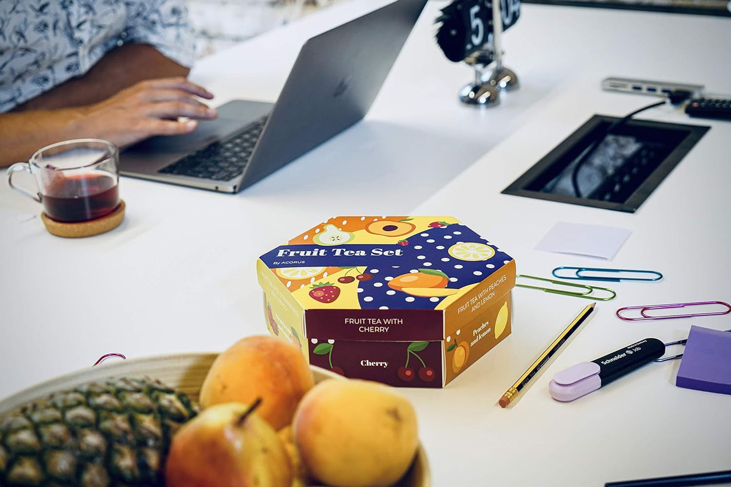 ACORO | Set da tè alla frutta di lusso | Set regalo con tè naturali in 6 gusti | Tisane, infusi alla frutta | Assortimento di tè | Scatola da tè con 60 bustine di tè