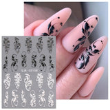 JMEOWIO 3D Nagelsticker Schwarz Weiß Blume Nail Art Sticker Self-klebend Nagelaufkleber 5D Stereoscopic Blumen Dekoration Nageldesign Zubehör 4 Blatt