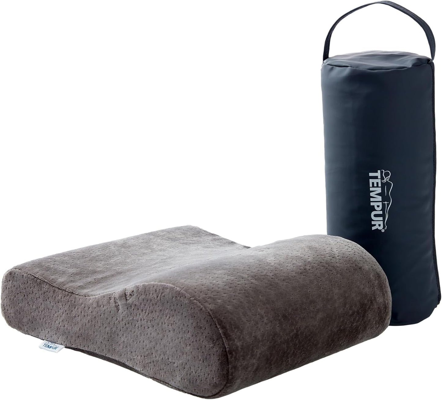 TEMPUR Cuscino da Viaggio in Memory Foam, Cuscino per Collo ergonomico, Borsa per Il Trasporto Inclusa, Antracite, Dimensioni 25 x 31 x 10/7 cm