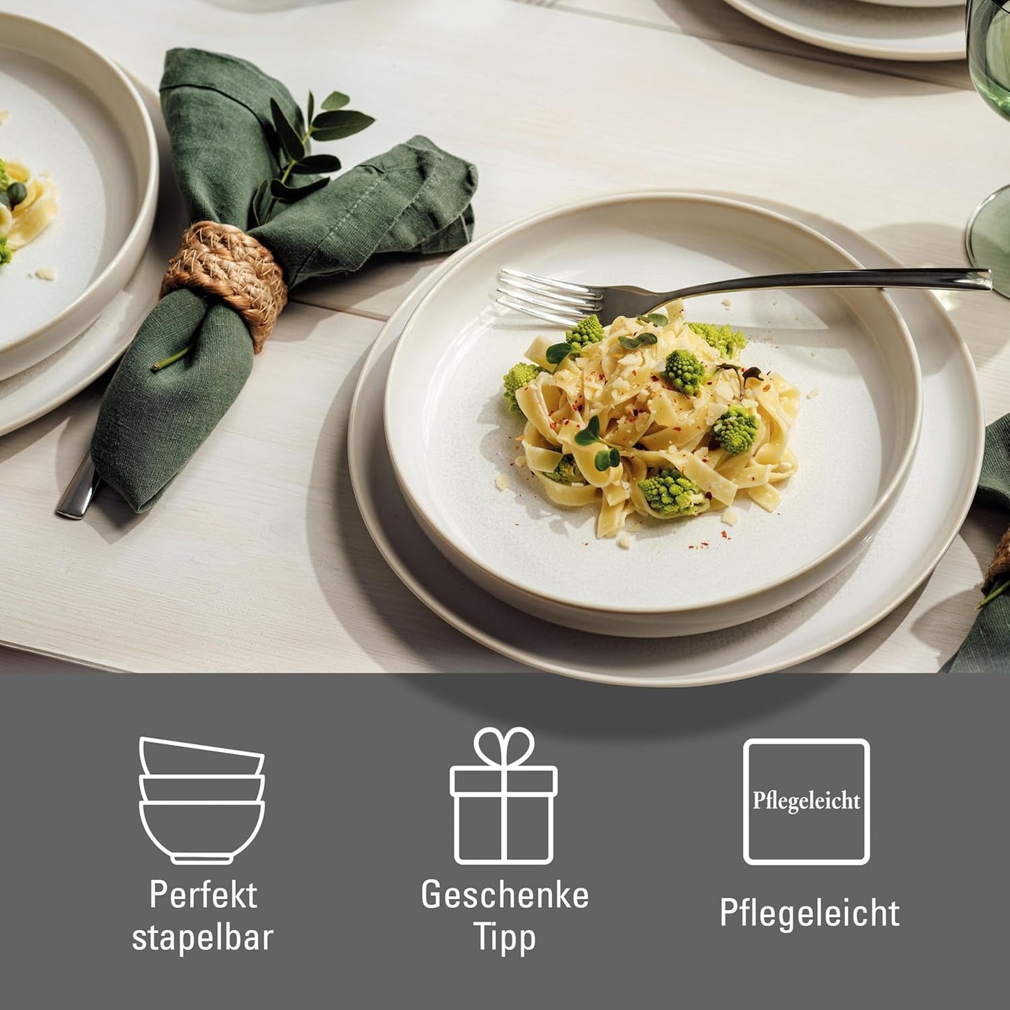 Piace. by Villeroy & Boch – Servizio da tavola in cotone artigianale 4 teilig Weiß, Spülmaschinenfest, Mikrowellensicher, Geschirrset, Tafelservice Modern, Speiseteller, Tiefe Teller, Pottery-Look, Premium Porzellan