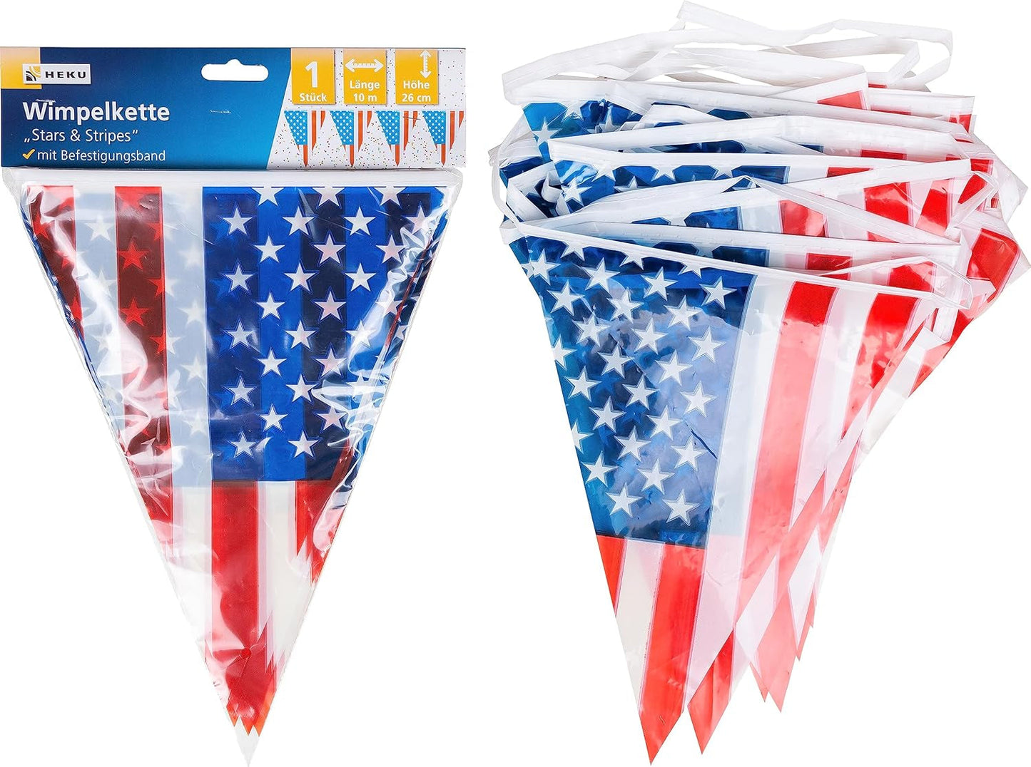 HEKU 191 pz. Set Party USA I Piatti di Carta Ø23Cm, Bicchieri Rossi, Tovaglioli 3 Veli 33X33Cm, Scegli Decorazioni, Catena Gagliardetti 10M I Perfetto per feste a tema e festività nazionali