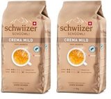 Schwiizer Schüümli Crema Mild, 100% caffè Arabica Premium, fruttato e nocciolato, per macchine da caffè completamente automatiche, forza 2/5, tostatura leggera, certificato Rainforest Alliance, 1 kg (confezione da 2)