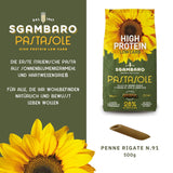 PASTASOLE , Penne Rigate con Hartweizengrieß aus 100% italienischem Anbau und Sonnenblumenkernmehl - 500g - High Protein, Low Carb, Hoher Ballaststoffgehalt