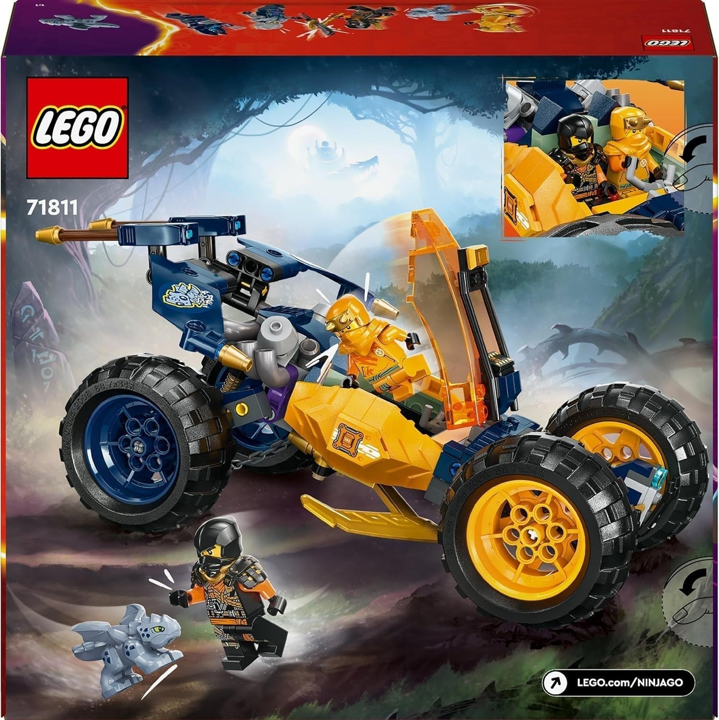 LEGO NINJAGO Buggy fuoristrada Ninja di Arin, giocattolo Ninja con auto, drago e 4 mini personaggi, modello di buggy set avventura per bambini, regalo di compleanno per ragazzi e ragazze di 7 anni 71811 Set da costruzione Beuche den LEGO-Store