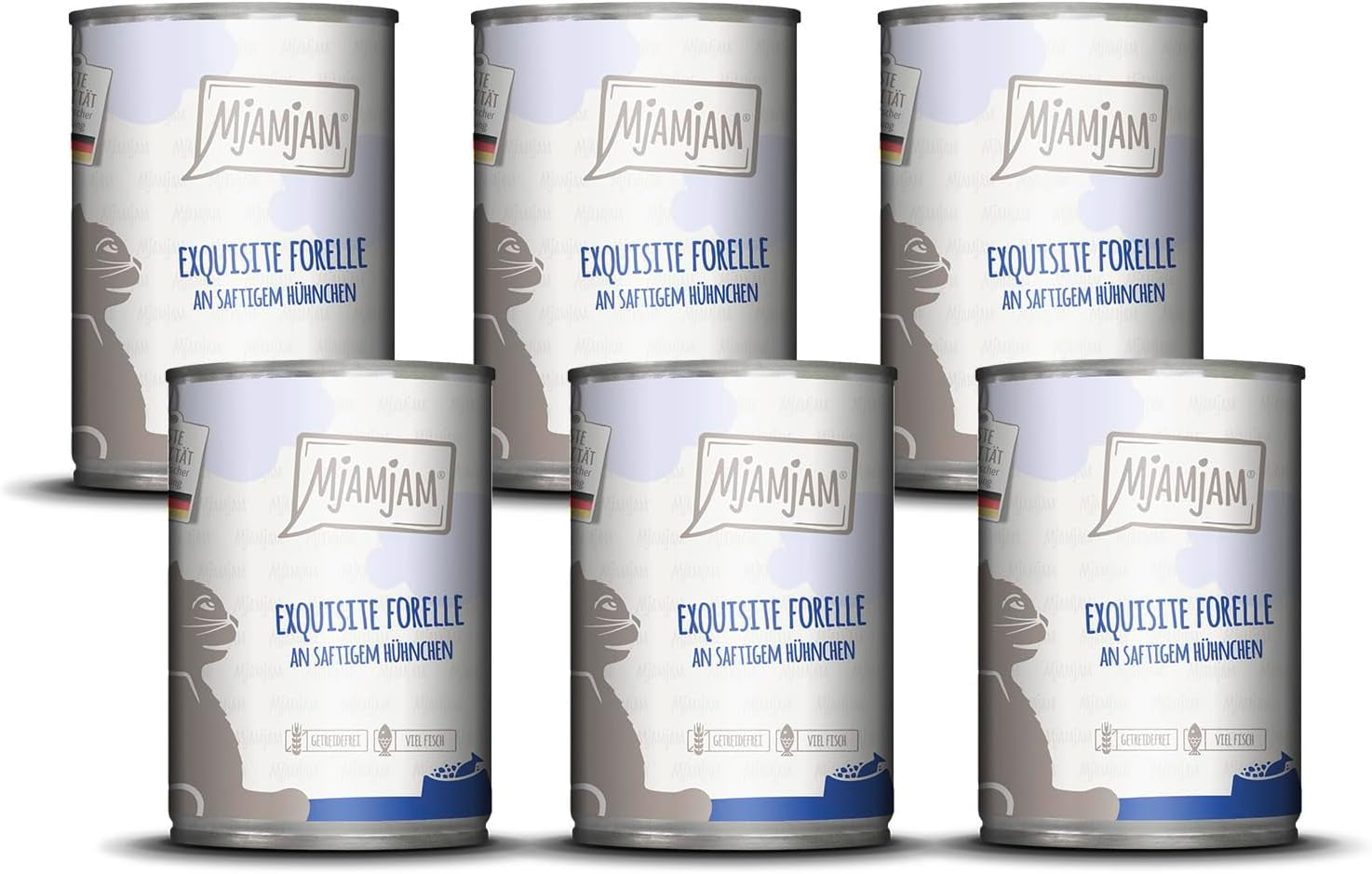 MjAMjAM - Cibo umido per gatti premium - Trota raffinata con pollo succoso, confezione da 6 (6 x 400 g), senza cereali