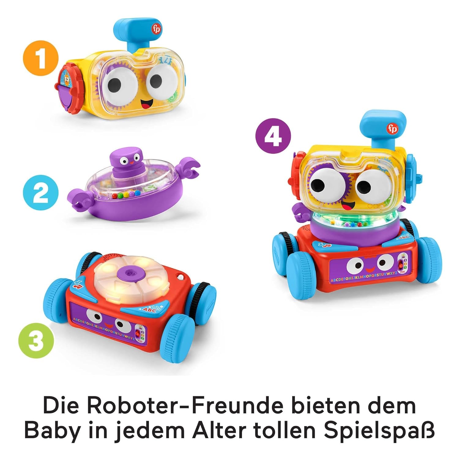 Fisher-Price Robot didattico 4 in 1 Linus per neonati e bambini piccoli, giocattolo a partire da 6 mesi - lingua tedesca, HCK39 Baby Toys Naty Shop