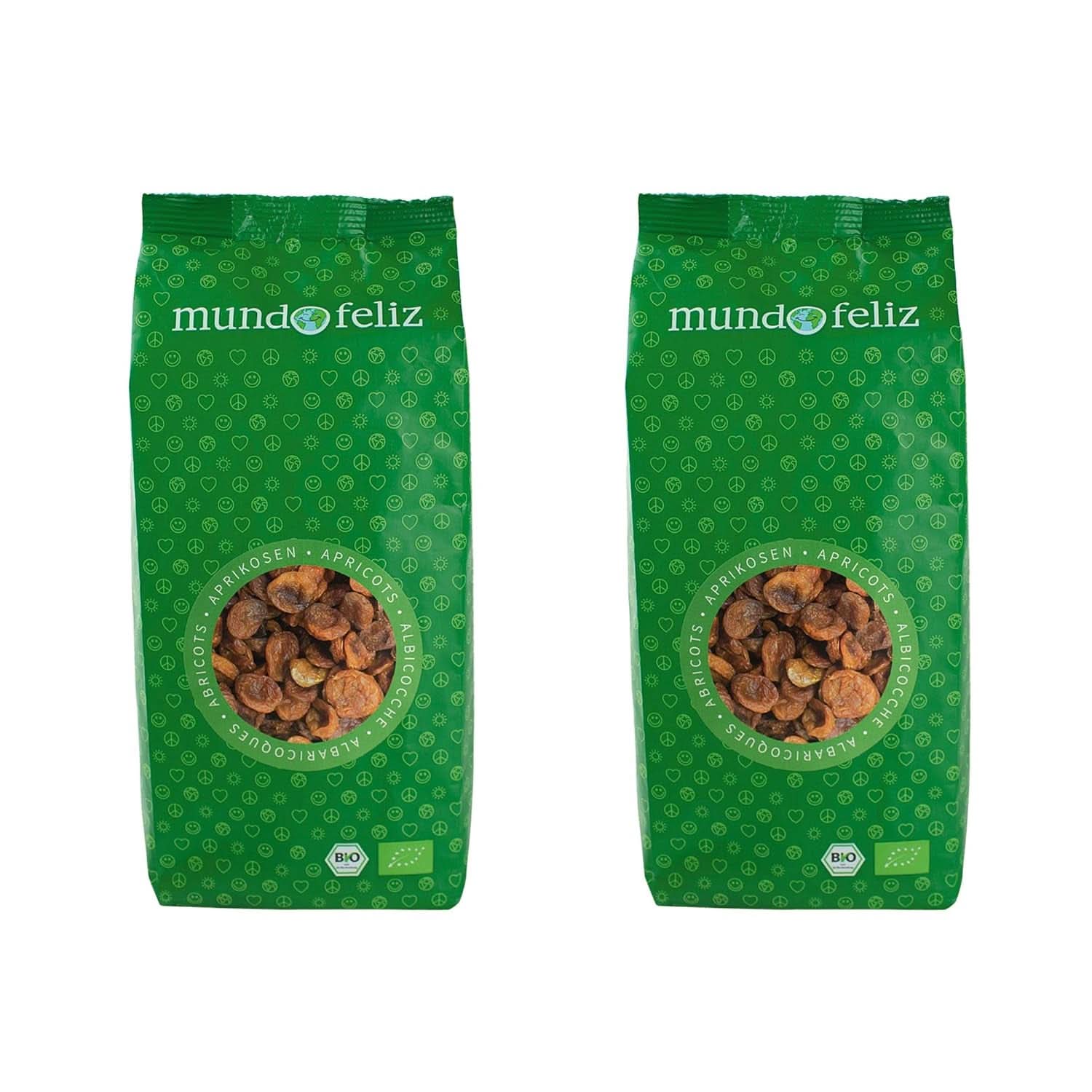 Mundo Feliz, Albicocche secche con nocciolo da agricoltura biologica, 2 x 500 grammi Naty Shop prodotti disidratati 2 x 500 grammi