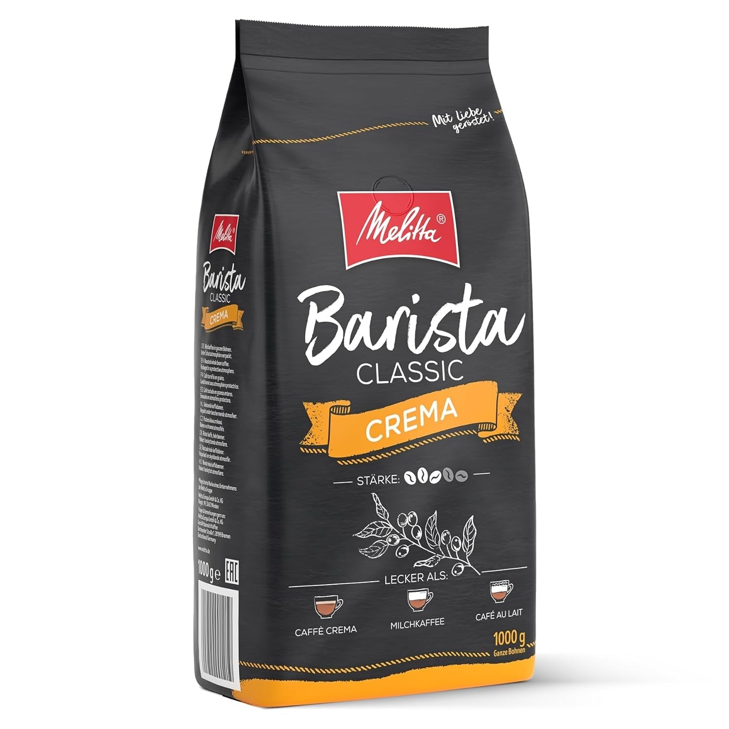 Melitta Barista Classic Crema, Whole Coffee Beans 1kg, Ungemahlen, Kaffeebohnen für Kaffee-Vollautomat, medium Röstung, Stärke 3, Verpackung kann varieren