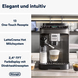 De'Longhi Magnifica Evo Next - Perfetto Espressore completamente automatico con montalatte LatteCrema, 13 bevande one-touch, macchina per caffè e cappuccino, touch screen a colori, titanio (ECAM312.80.TB)
