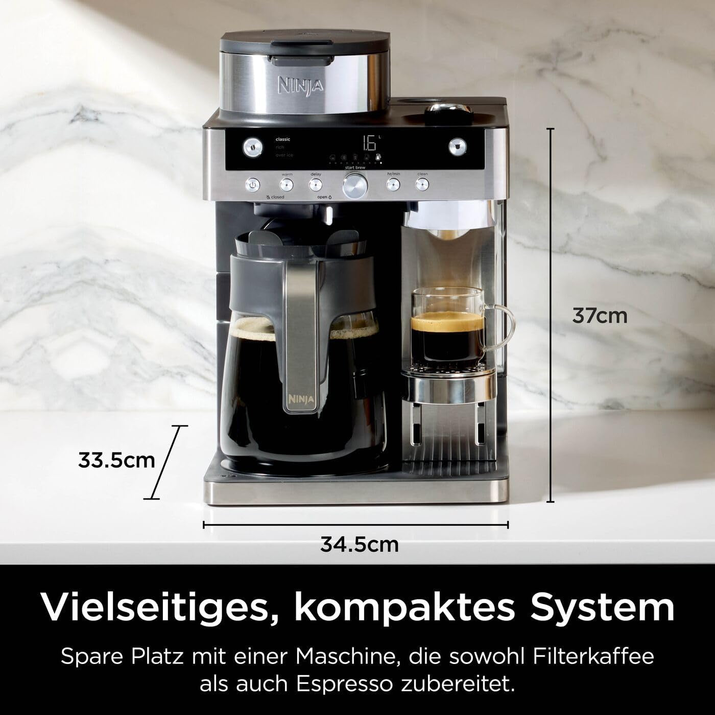 Macchina da caffè con filtro Ninja Prestige 2 in 1 con capsule e montalatte integrato, per latte macchiato, caffè freddo e Flat White, Nero CFN802EU