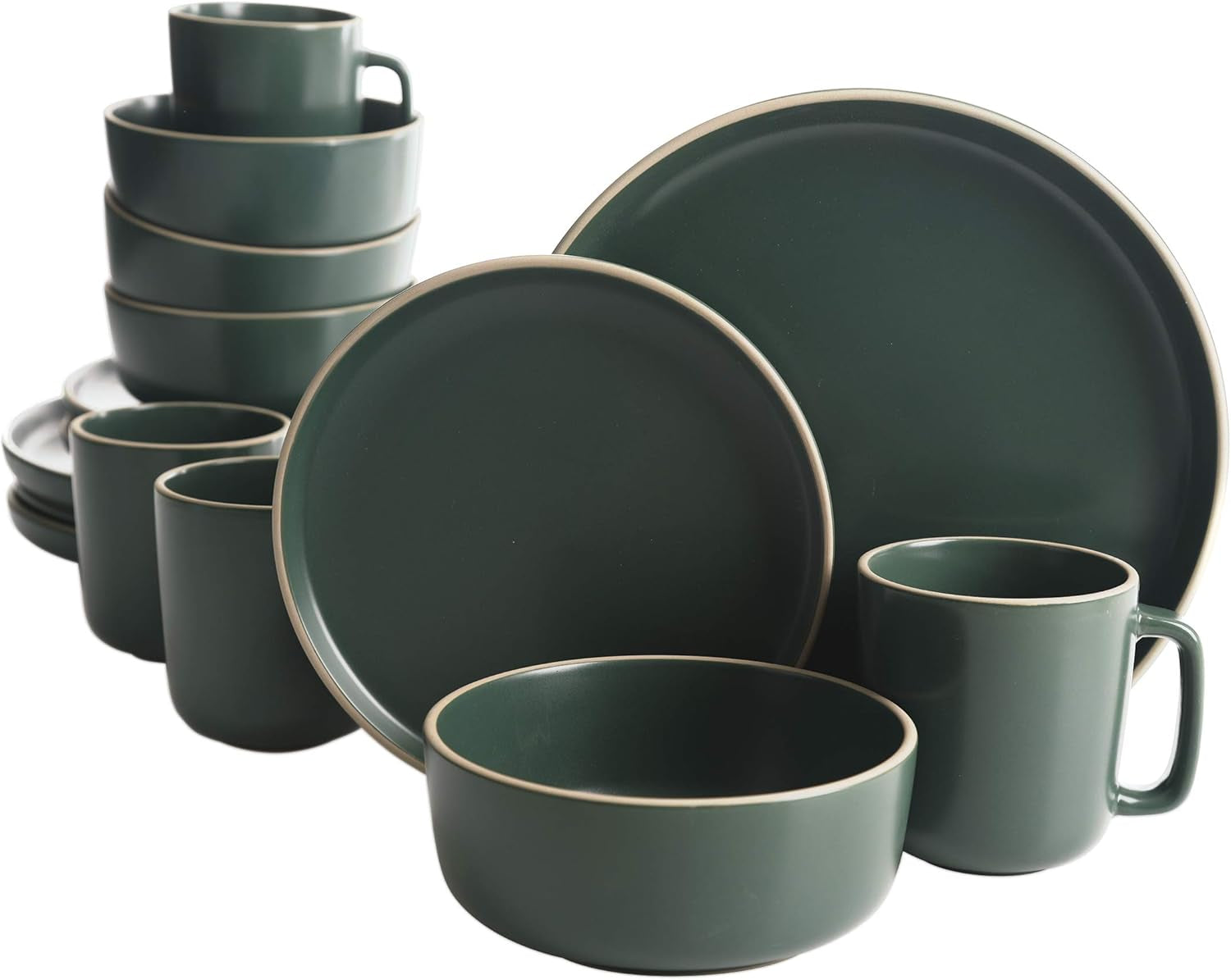 Zuma Set Posate Rotonde 16 Pezzi, Piatti, Ciotole, Tazze, Set Posate, Servizio per Quattro (16 Pezzi), Verde