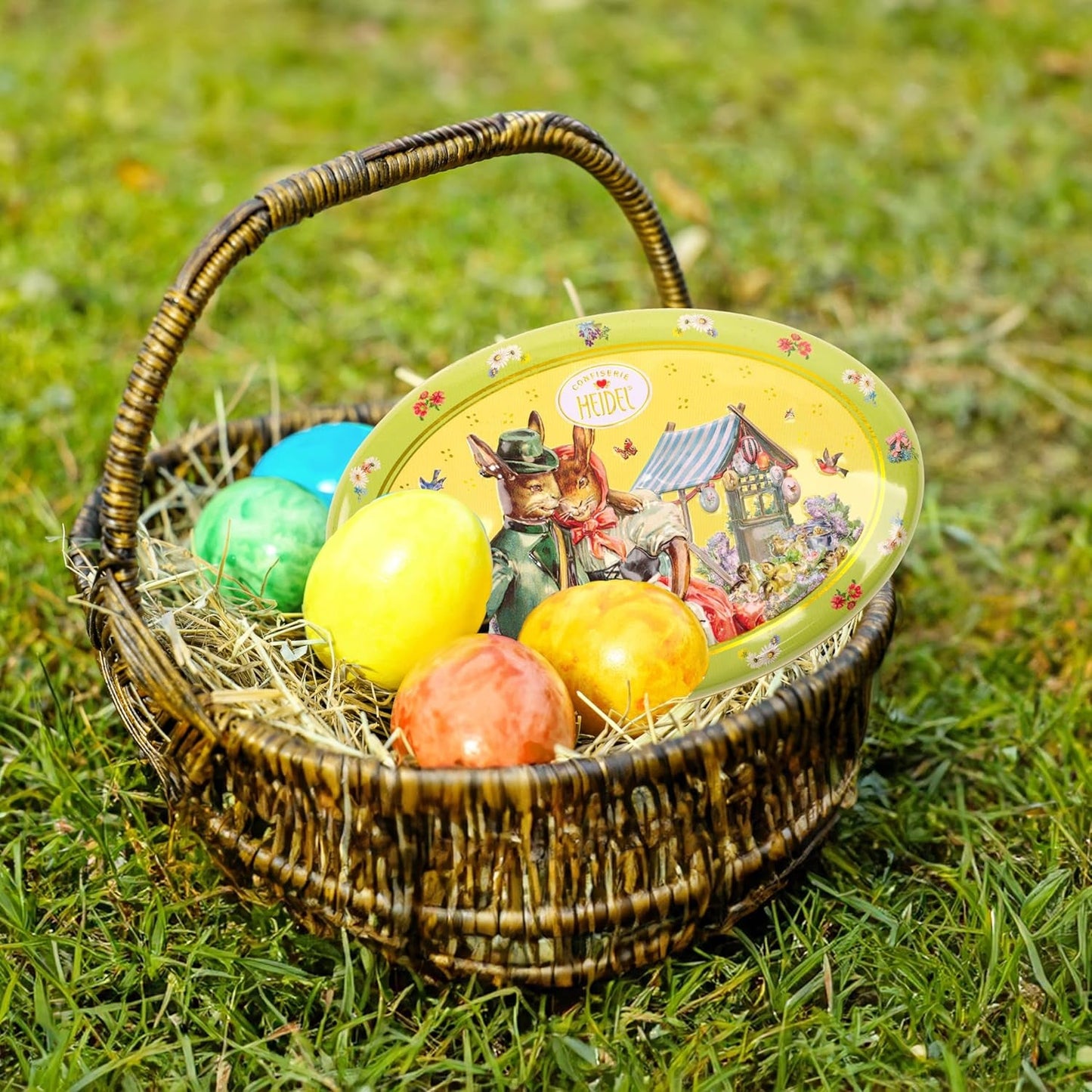 Confezione regalo Heidel Easter Card 183g, pralina di cioccolato al latte premium con scatola decorativa in metallo, ideale come regalo di Pasqua