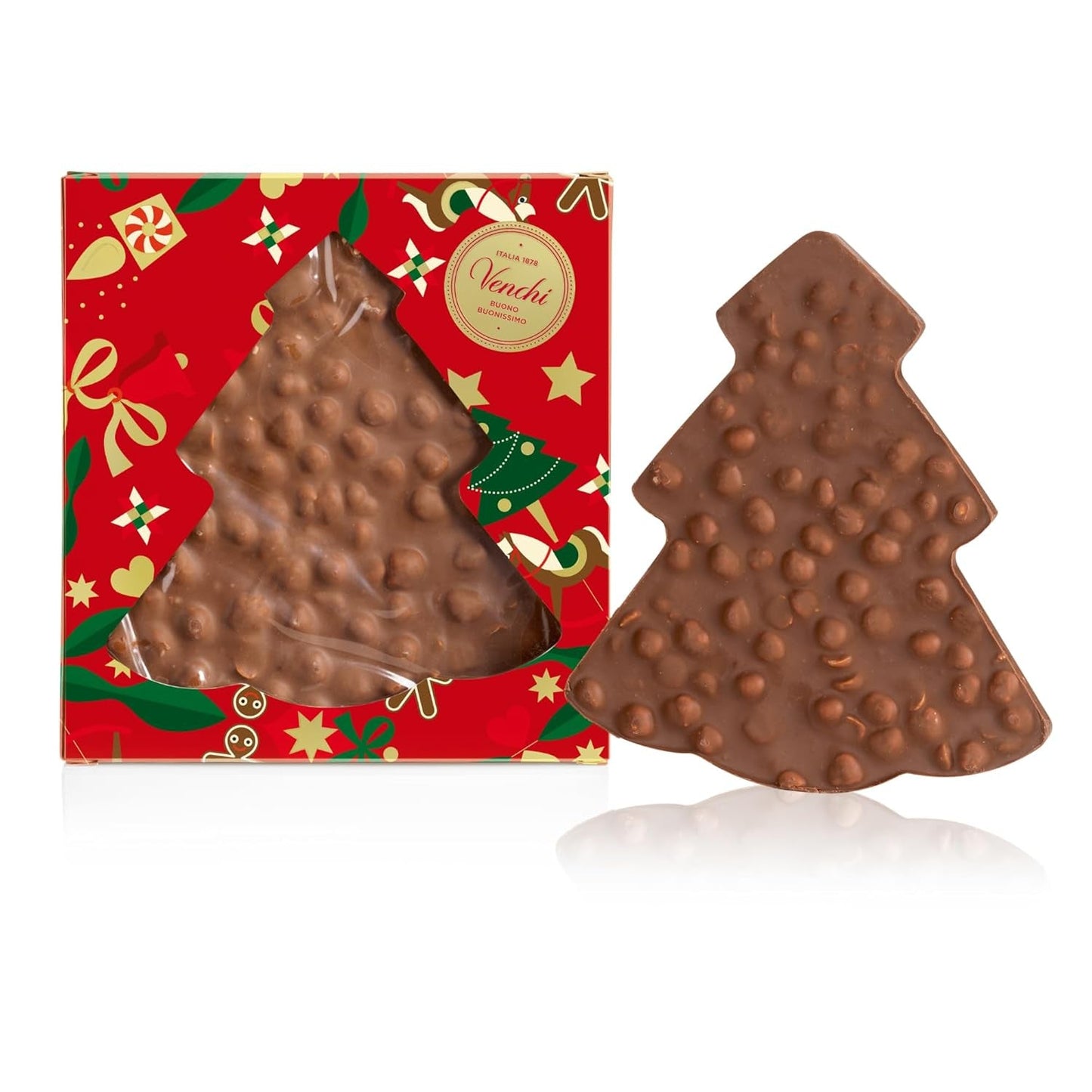 Venchi, Brutto&Buono, Tavoletta di Cioccolato al Latte "Nocciola della Foresta Piemontese" Artigianale a Forma di Abete, 200g, Senza Glutine, Collezione Natalizia in Edizione Limitata, Idea Regalo