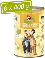 GranataPet DeliCatessen Pollo PUR, Nassfutter für Katzen, Futter ohne Getreide & ohne Zuckerzusätze, Katzenfutter mit hohem Fleischanteil & oli di alta qualità, 6 x 400 g