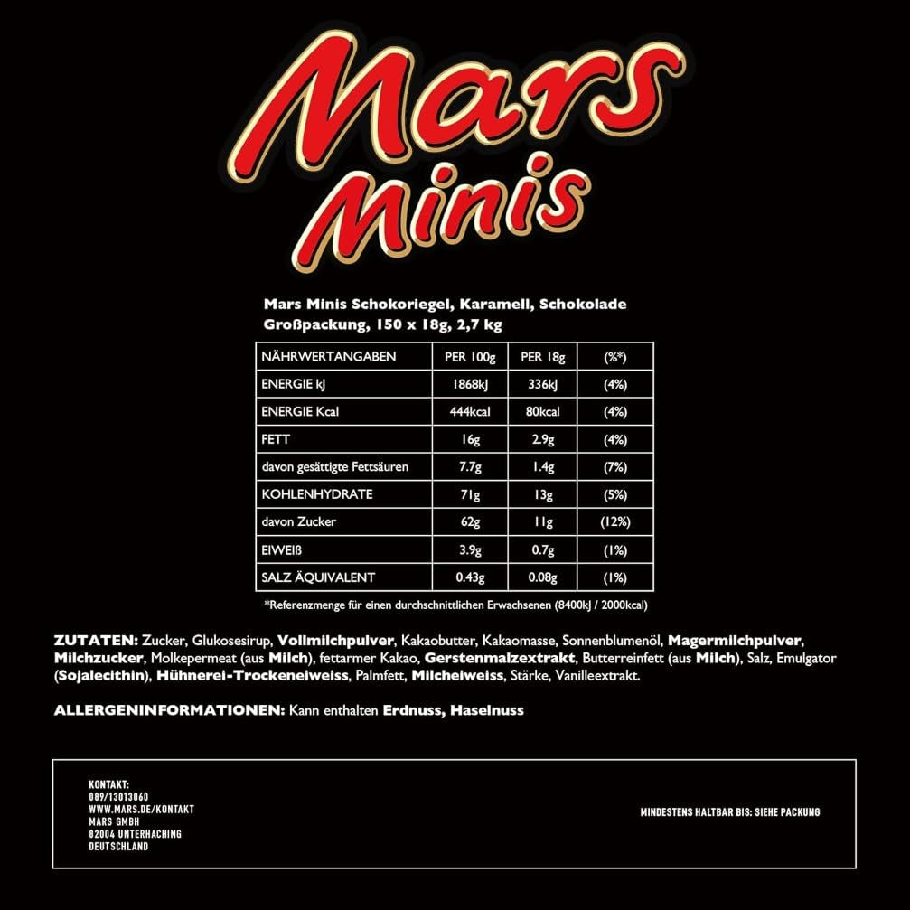 Barrette di cioccolato Mars Minis | Confezione sfusa di cioccolato | Caramello | 150 x 18 g