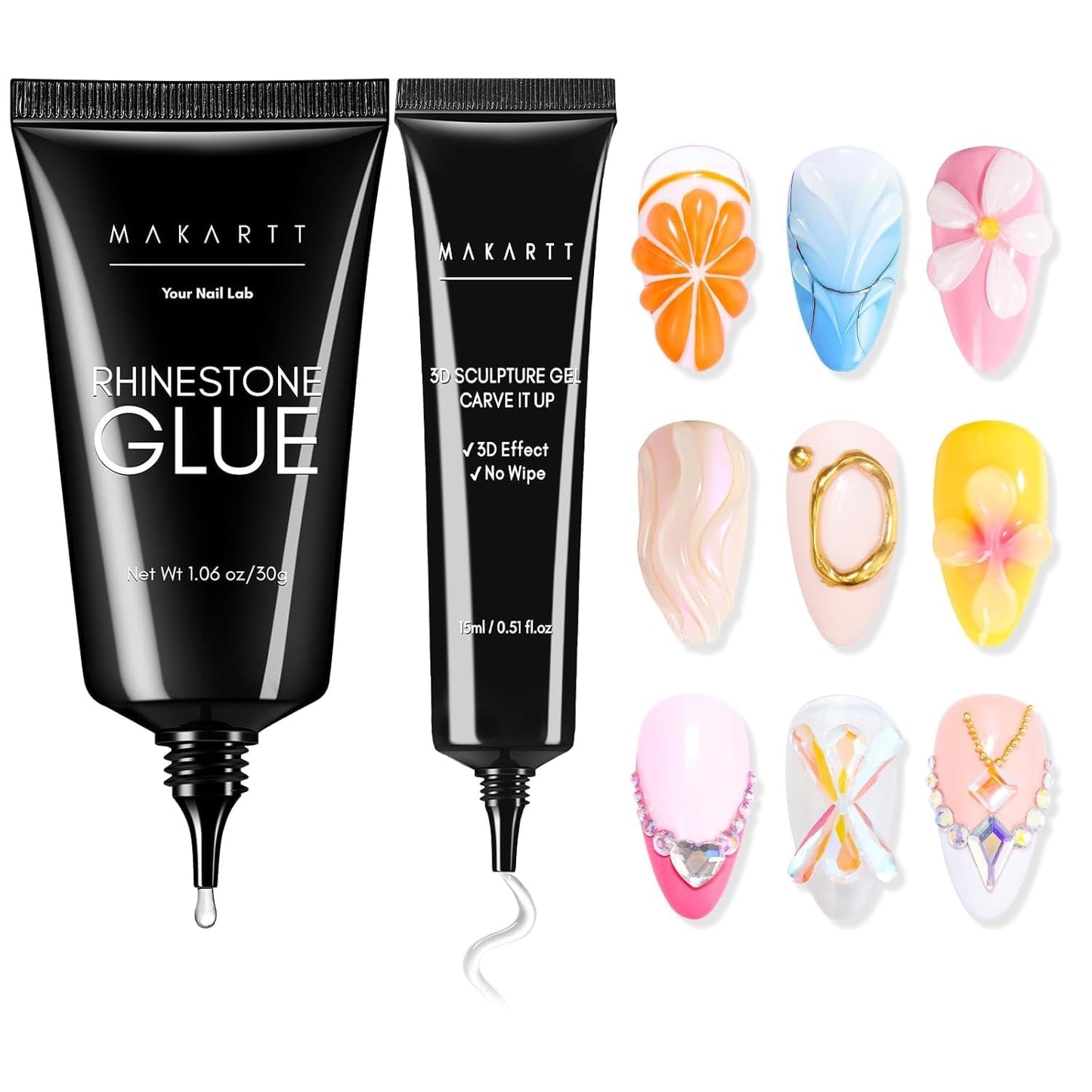 Makartt Gel adesivo per strass - Set di colla UV per unghie da 15 ml con ciondoli per unghie rosa Cuore Cerchio Gioielli per unghie e accessori per design delle unghie per manicure domestica Regalo di San Valentino