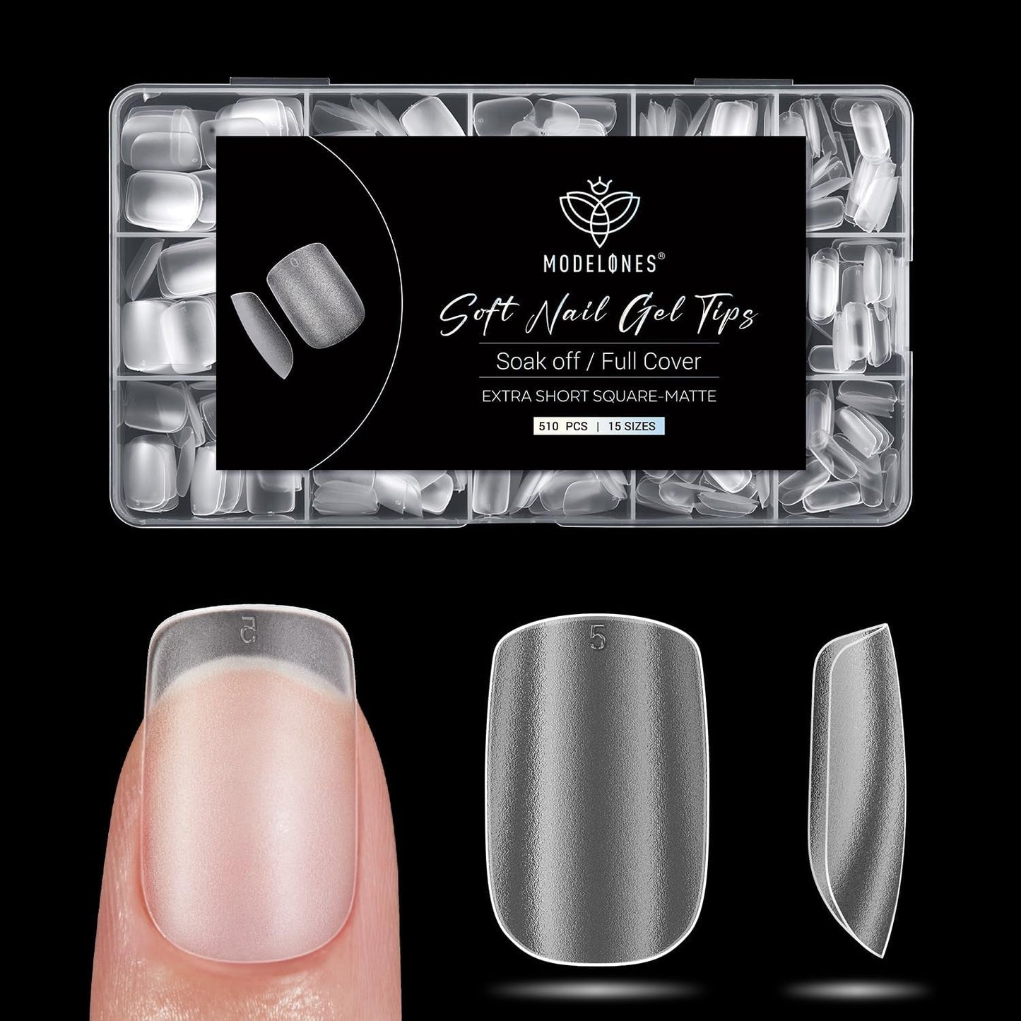 Modelones Nail Tips 510 pezzi - Set di punte per unghie a copertura totale, Set di punte in gel, Punte per unghie in resina PMMA pre-lucidante, Unghie artificiali per colla su nail art fai da te, Squoval corto