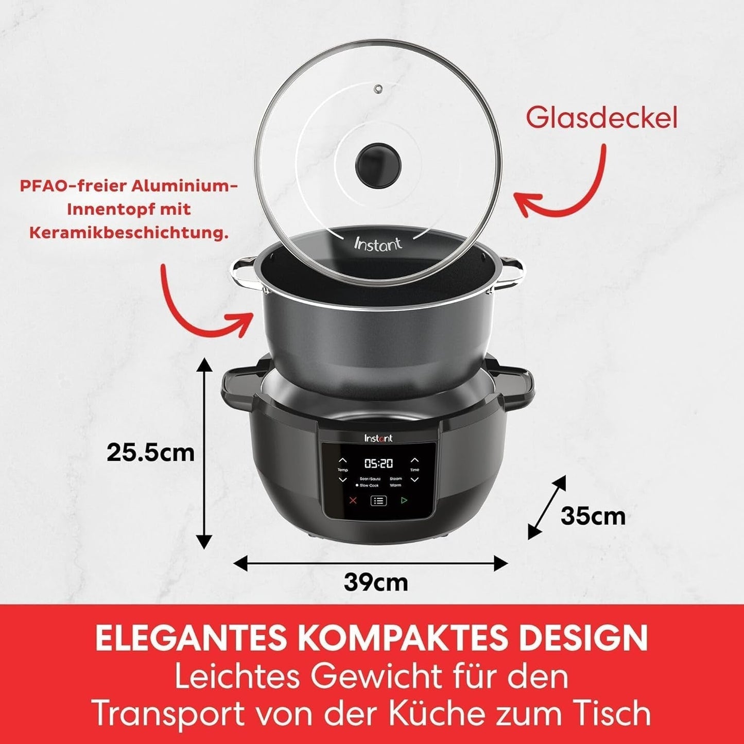 Pentola a cottura lenta Instant Pot Superior, Multicooker da 7,1 L, 4 funzioni di cottura, Pentola a cottura lenta da 800 W Naty Shop