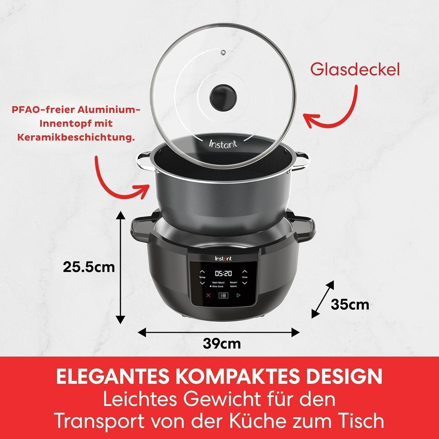 Pentola a cottura lenta Instant Pot Superior, Multicooker da 7,1 L, 4 funzioni di cottura, Pentola a cottura lenta da 800 W Naty Shop