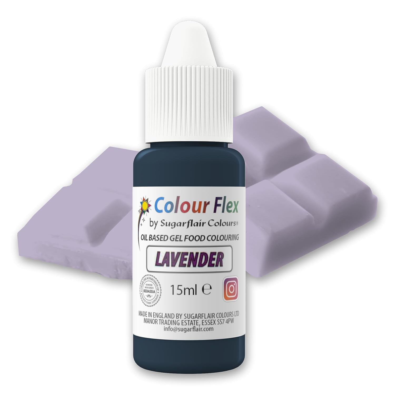 Sugarflair Colourflex Colorante alimentare a base di olio Lavanda, colorante alimentare liquido altamente concentrato per crema al burro, cioccolato, pasta, fondente, glassa e altro - 15 ml