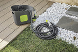 GF SRL, Aquapop Grey Pro 15, tubo trecciato autoestensibile Made in Italy, con contenitore in plastica rigida, mini spruzzatore ergonomico da giardino, attacchi per irrigazione giardino, grigio scuro