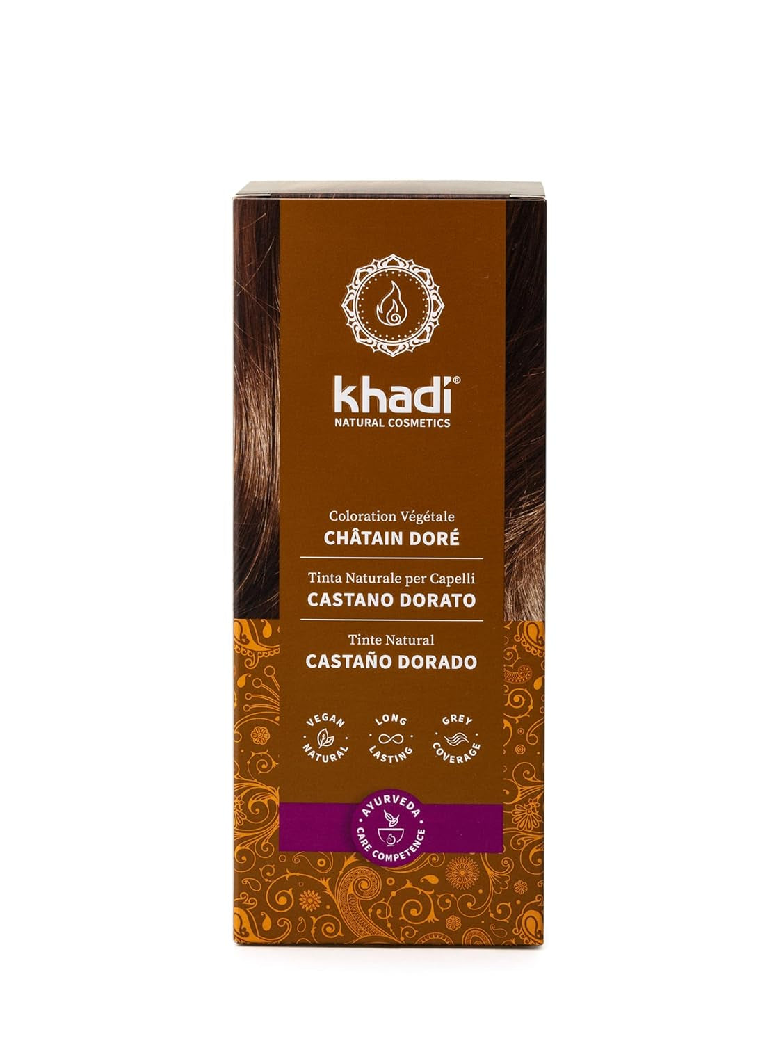 Tintura per capelli alle erbe GOLDBRAUN khadi, tinta per capelli dall'ambra brillante al castano dorato morbido e brillante, tinta per capelli naturale alle erbe al 100%, naturale e vegana, cosmetici naturali certificati, tintura per capelli Naty Shop da 100 g