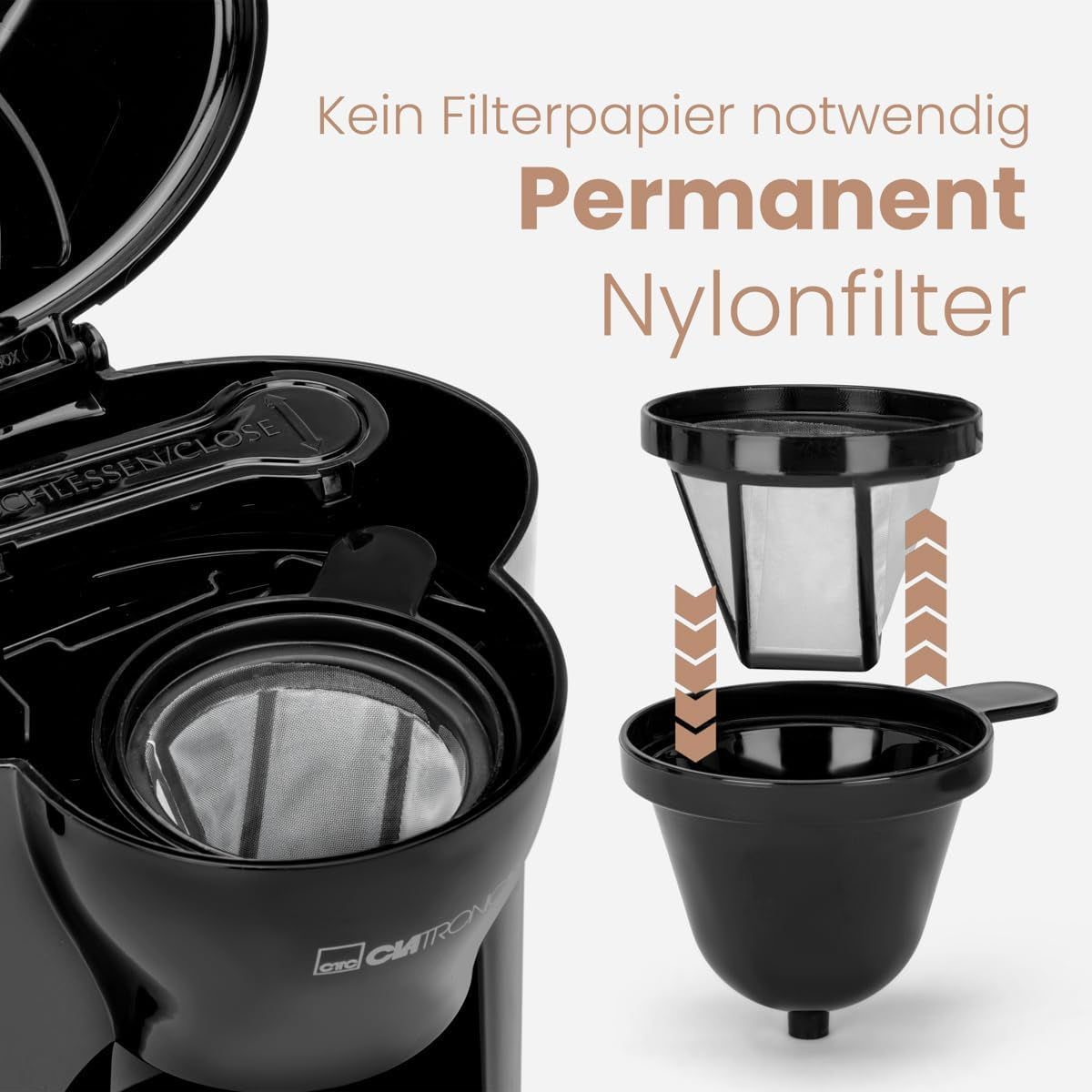 Caffettiera Clatronic® da 1 tazza | Macchina per caffè espresso perfetta per single | Macchina per caffè espresso con filtro, inclusa tazza in ceramica | Piccola macchina per caffè espresso con filtro, ideale per i viaggi | KA 3356