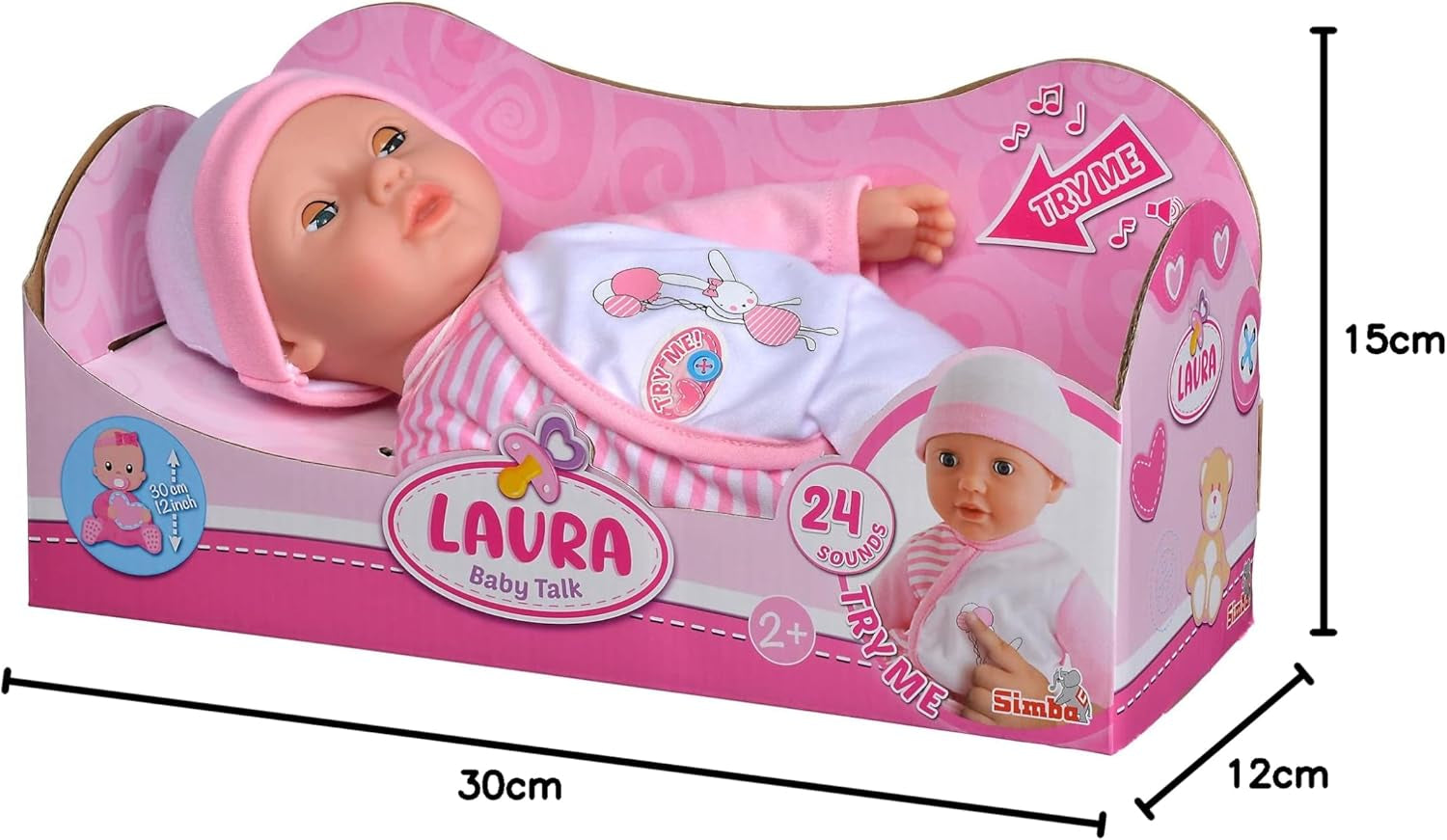 Simba 105140020 - My Love Baby Talk bambola dal corpo morbido con occhi assonnati in un vestito carino fa 24 suoni di bambino bambola da 30 cm a partire da 2 anni bianco rosa Naty Shop Dolls