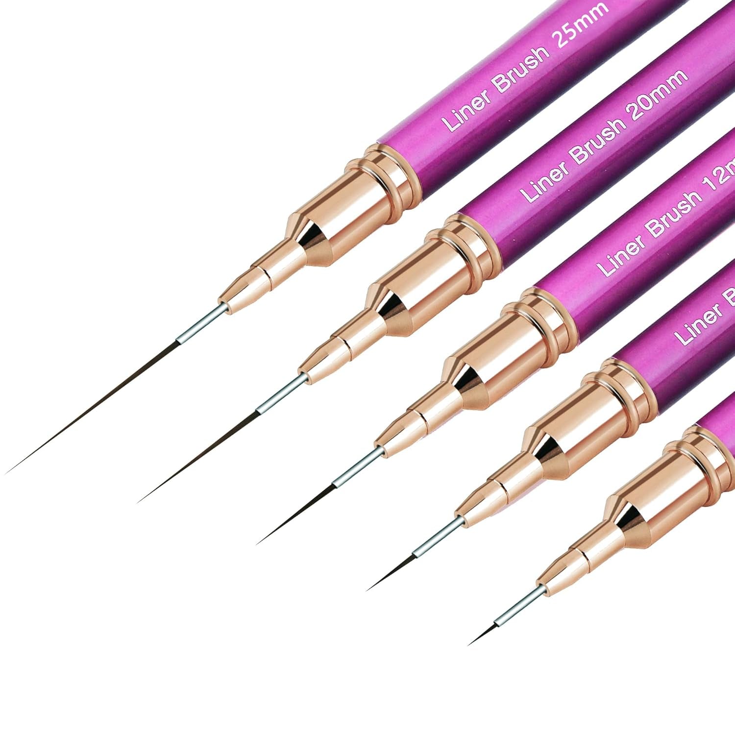 Pennelli per unghie, 5 pezzi Pennelli per contorno unghie, Set di pennelli per pittura, Strumento per disegnare la punta delle unghie per linee lunghe, Dettagli sottili, Disegno fine nelle dimensioni 6/9/12/15/18 mm, Nero