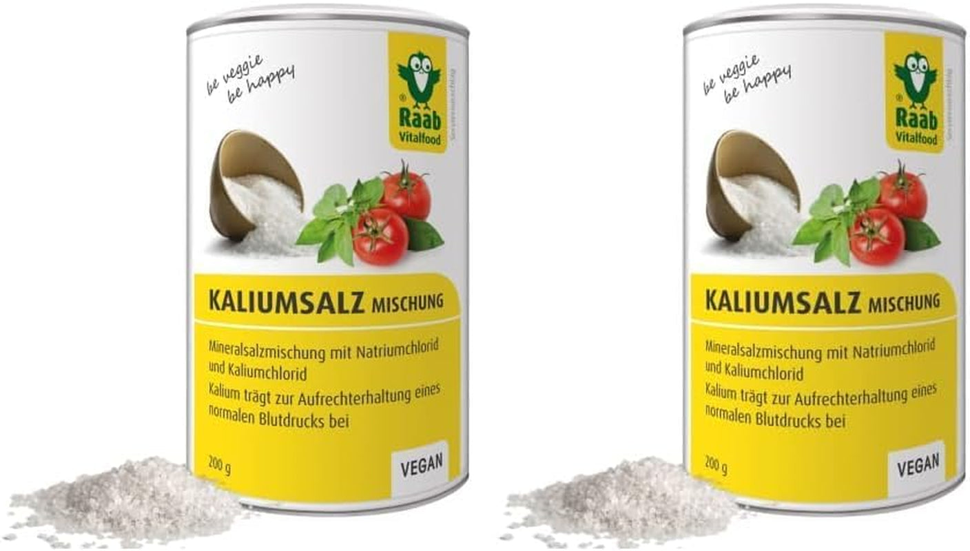 Raab Vitalfood Kalium salt-Mischung, Mineralsalzmischung mit 66.7% Natrium Chlorid (Kochsalz) und 33% Kalium Chlorid, Kalium trägt zur Aufrechterhaltung eines normalen Blutdruck bei (1 x 200 g Dose)