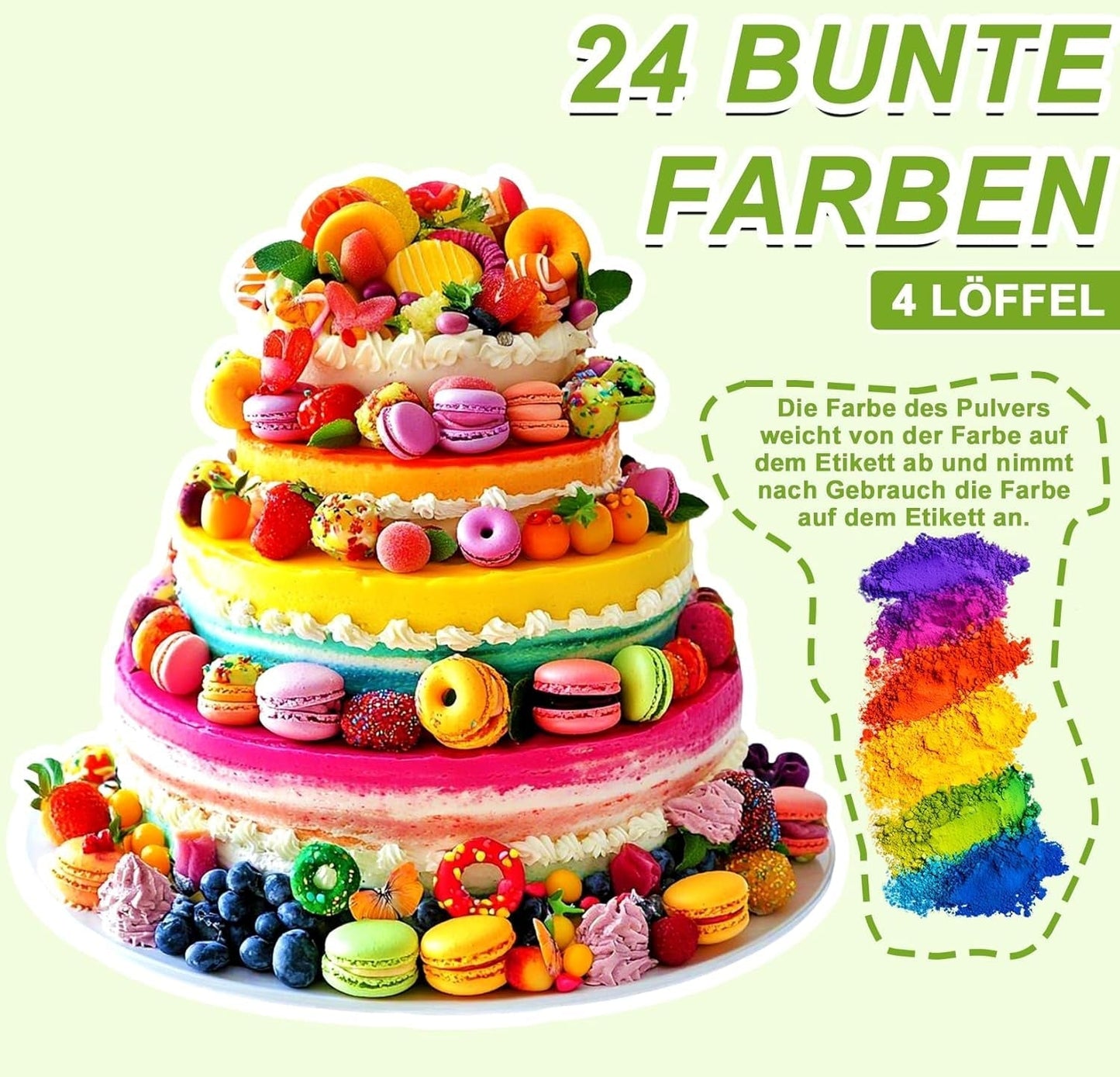 Colorante alimentare in polvere - 24 coloranti alimentari altamente concentrati coloranti alimentari vivaci per torte, macarons, fondente, dolci al forno, glassa, crema al burro, biscotti - 2 g (ciascuno)