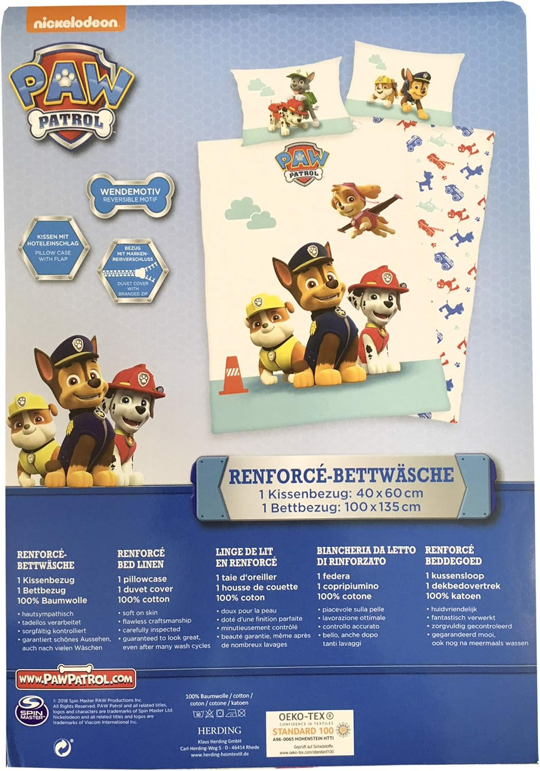 Set biancheria da letto per bambini PAW Patrol, reversibile Biancheria da letto - bambini Naty Shop