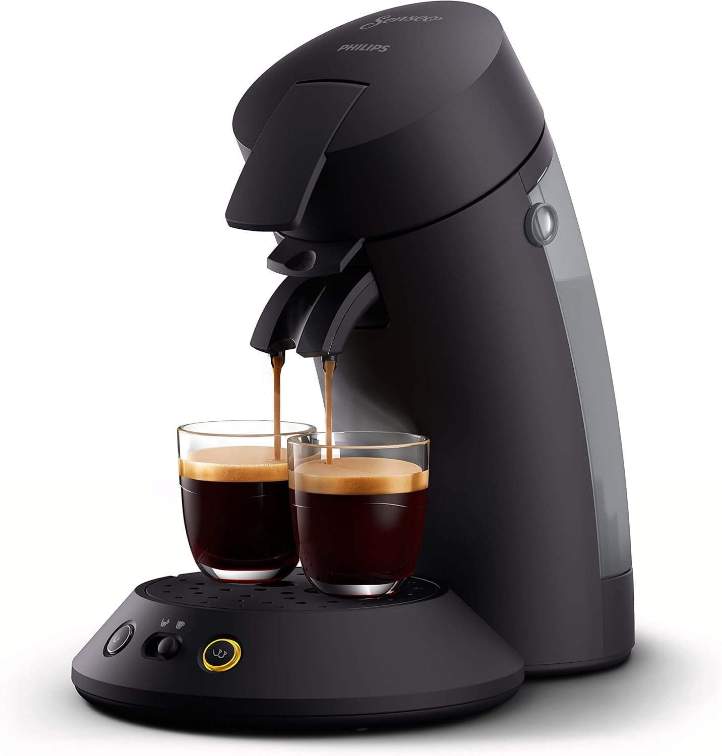 Macchina per caffè espresso a capsule PHILIPS Original Plus Eco, selezione dell'intensità del caffè, tecnologia Coffee Boost, 80% plastica riciclata*, consumo energetico ridotto del 45%**, 2 tazze contemporaneamente, nero pianoforte (CSA210/22)
