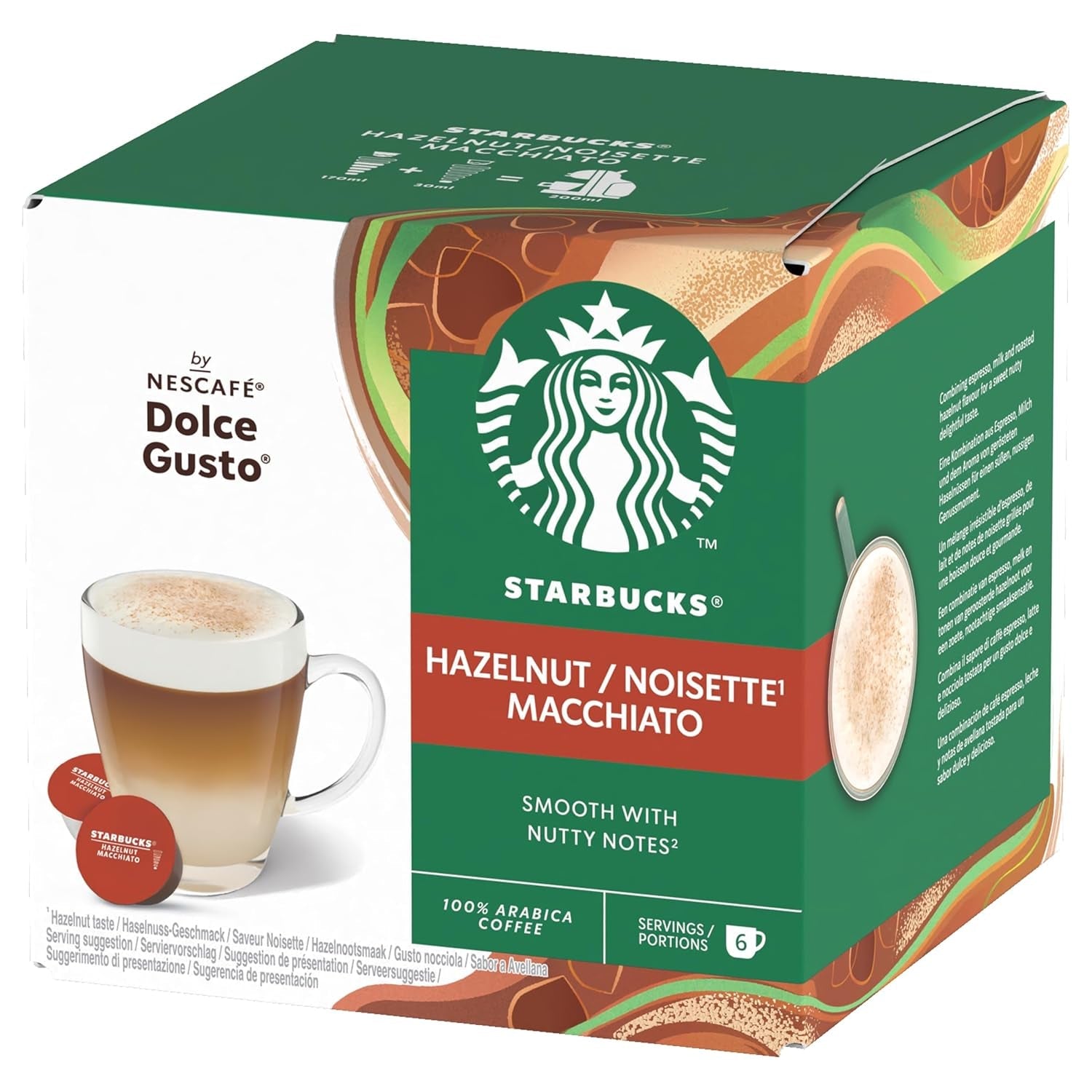 STARBUCKS Nocciola Macchiato di Nescafé Dolce Gusto, Dunkle Röstung, Kaffeekapseln 6 x 12 (72 Capsule)