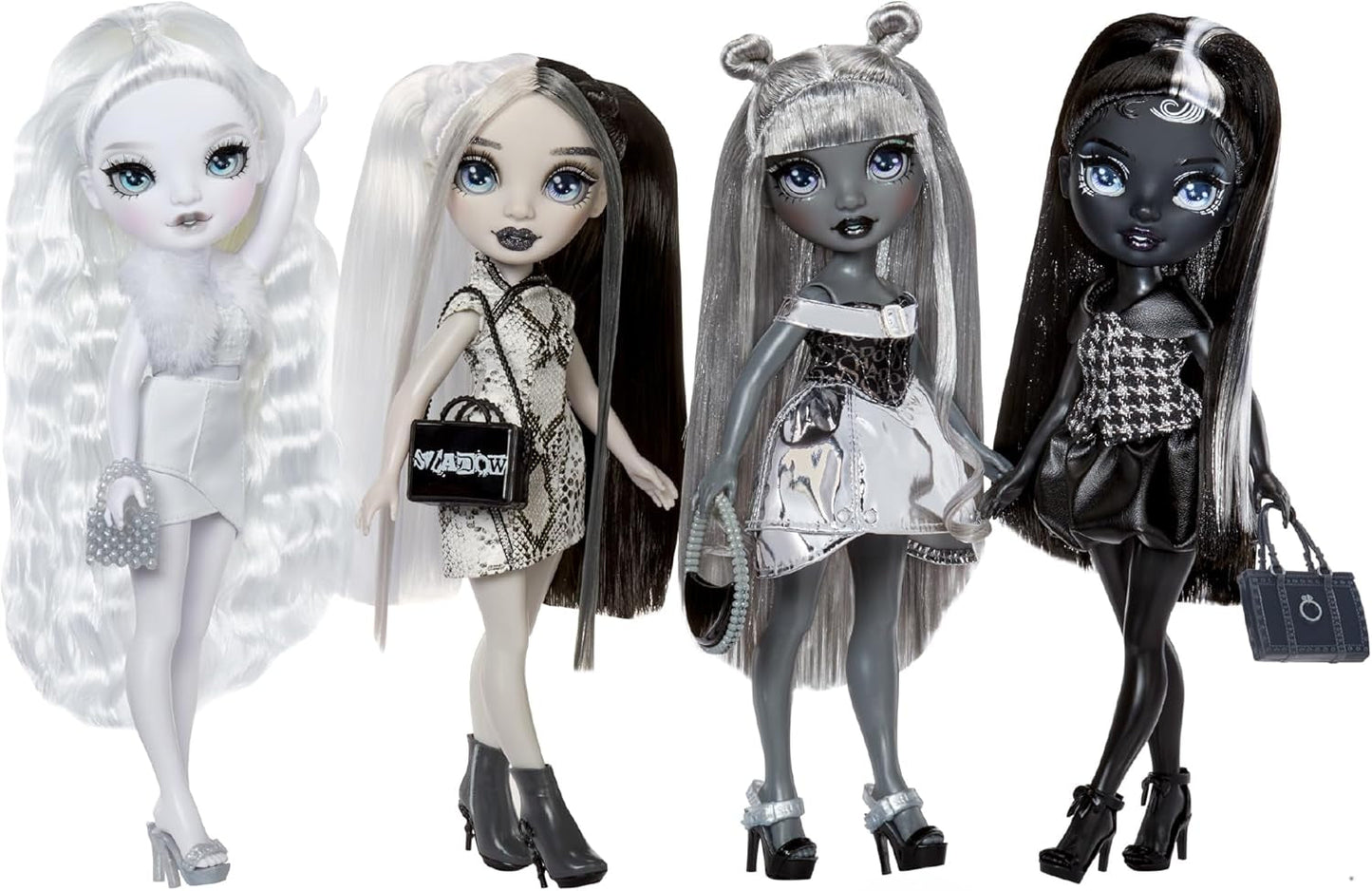 Bambola Rainbow High Shadow High Heather Grayson - 28 cm nei toni del grigio, capelli e vestiti bianchi e neri, borsa elegante, dolce regalo per bambini dai 4 ai 10 anni