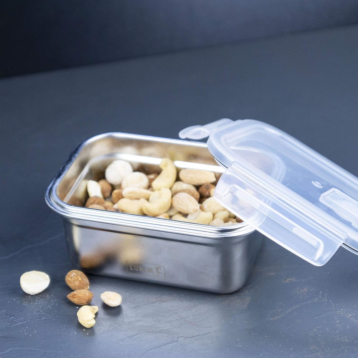Lurch 240895 Lunch Box Scatola di sicurezza/conservazione in acciaio inossidabile di alta qualità con coperchio in plastica senza BPA Scatole trasparenti per alimenti da 2000 ml Naty Shop