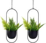 Vasi da fiori sospesi in metallo 2 pezzi Appendiabiti geometrico ovale nero con vasi Fioriera moderna da parete e soffitto Vasi da fiori da 15,2 cm per interni ed esterni 2 pezzi