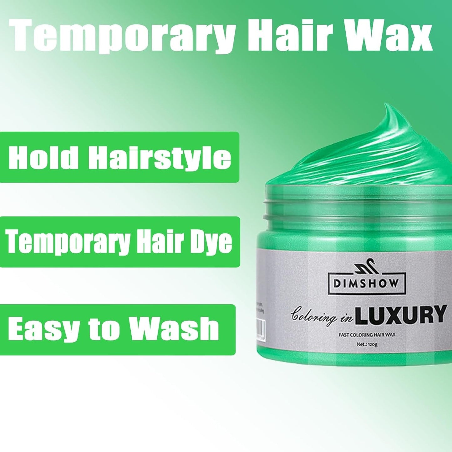 Cera temporanea per capelli verde, spray temporaneo per capelli Crazy Green, fango semipermanente lavabile, tinta per capelli monouso, pasta per capelli per styling istantaneo, tinta naturale per feste, attività e tinture per capelli Naty Shop per Halloween
