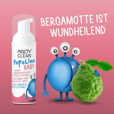 PopoLino Baby fondo morbido in schiuma al posto delle salviette umidificate. Schiuma detergente cosmetica vegana e naturale! Schiuma per i sederi con aloe vera, amamelide, bergamotto e vitamina E. Rende felici i sederi e l'ambiente.